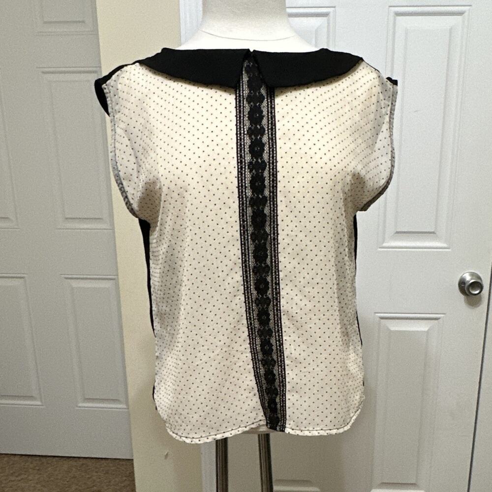 Max and Riley Women's M Black/Ivory Polka Dot Lace Trim Sleeveless Blouse